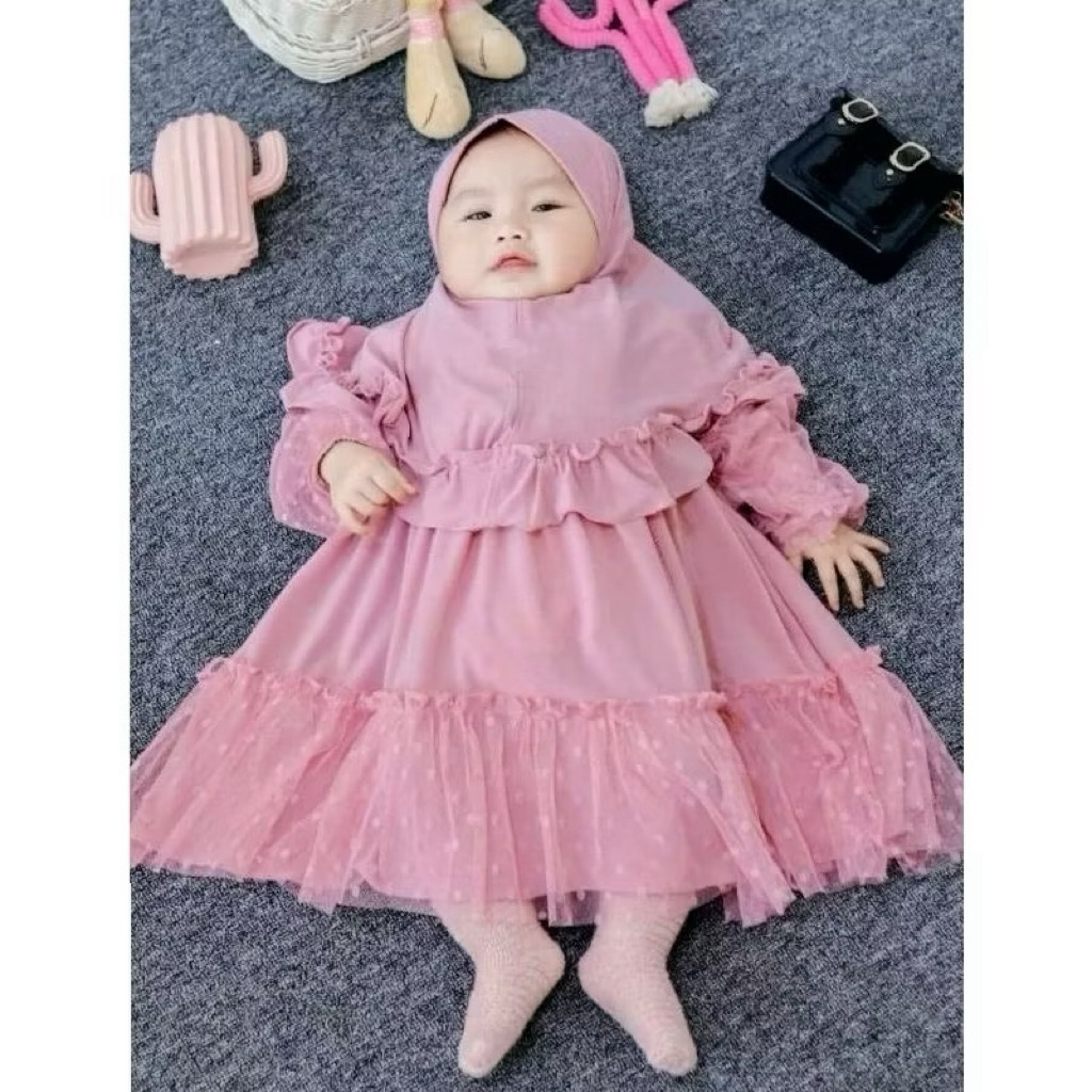 Gamis Hijab Bayi Rendra Tutu Tile Doti gmis bayi aqiqah (0-18 Bulan) Pakaian Muslim Anak Balita Prem