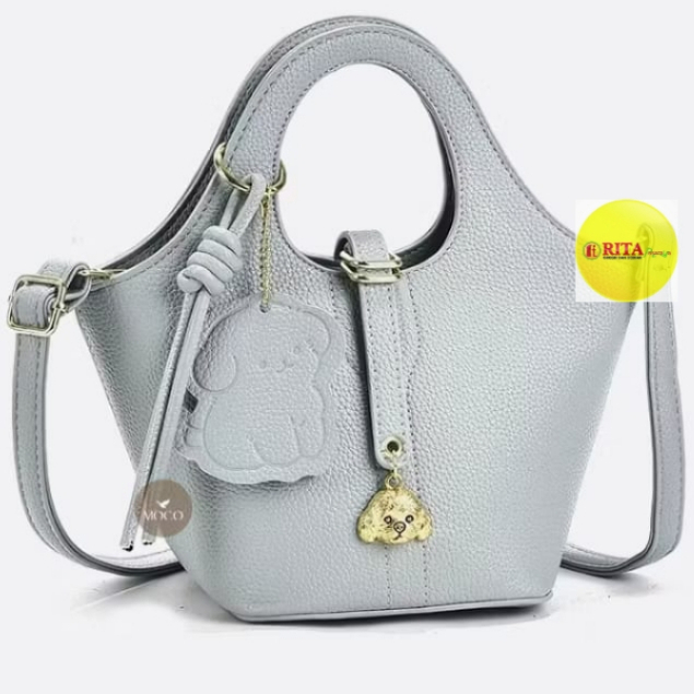 Charmix Tas Tangan Wanita Abu-Abu Motif Puppy Kulit Sintetis Dengan Tali Selempang