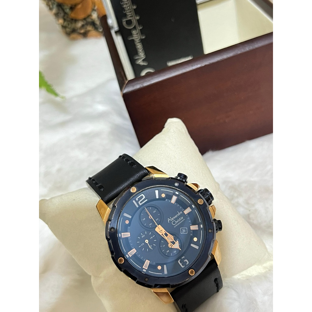Dijual Jam Mewah Alexandre Christie, AC 6410 MC Blue Rosegold Kulit