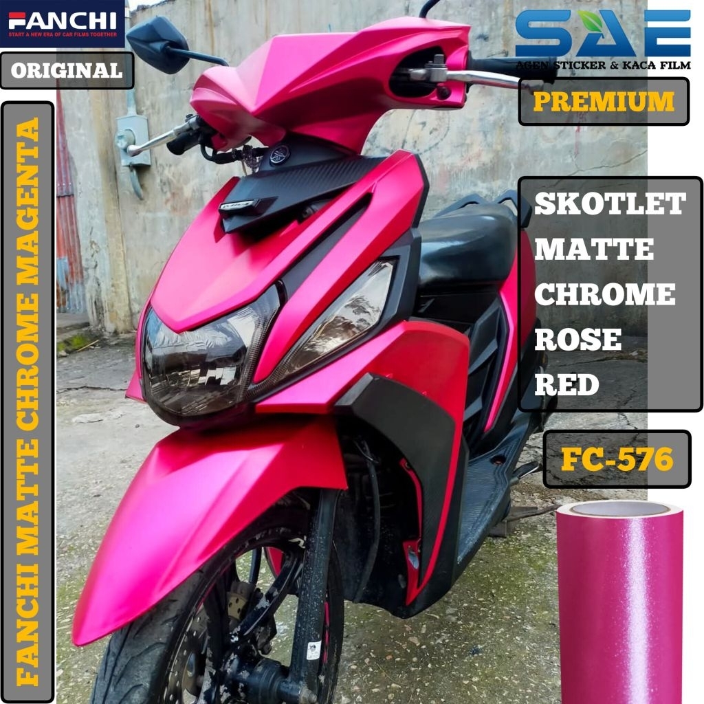 Skotlet Merah Muda Rose Red Matte Chrome Sticker Motor Merek Fanchi