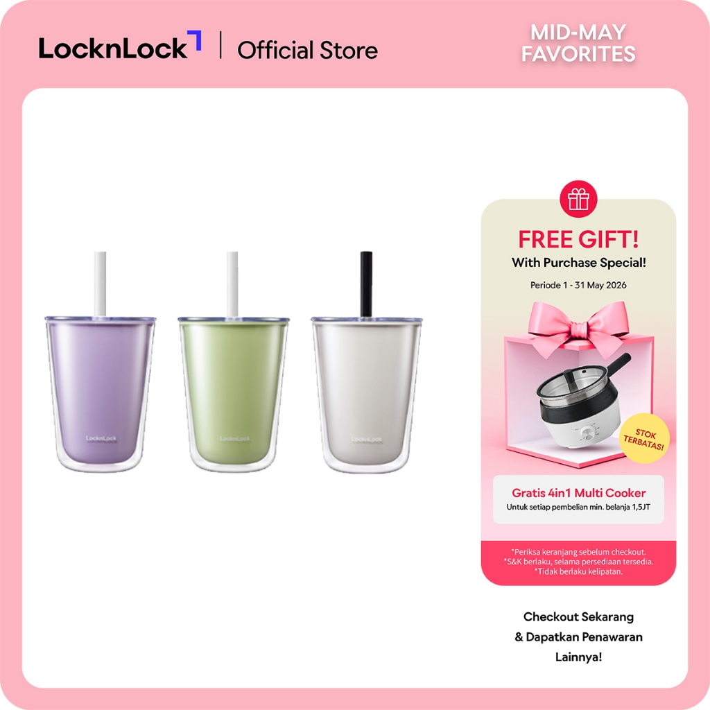 LocknLock Botol Minum Double Wall Cold Cup with Boba Straw 720ML