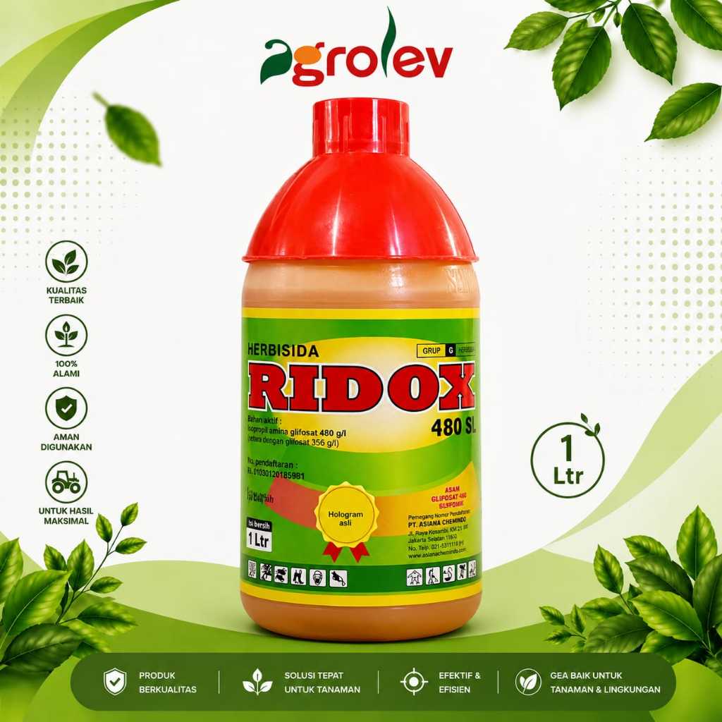 RIDOX 480 SL @ 1 LITER / HERBISIDA SISTEMIK PURNA TUMBUH GULMA UMUM / GLIFOSAT