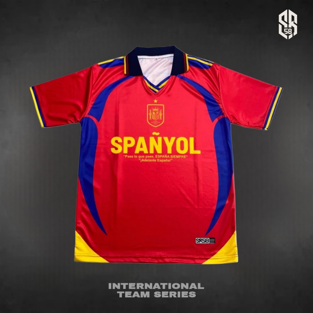 Jersey Retro Fantasy Spanyol Piala Dunia 2026 Kerah Rib Jersey Vintage Spanyol Pria Wanita