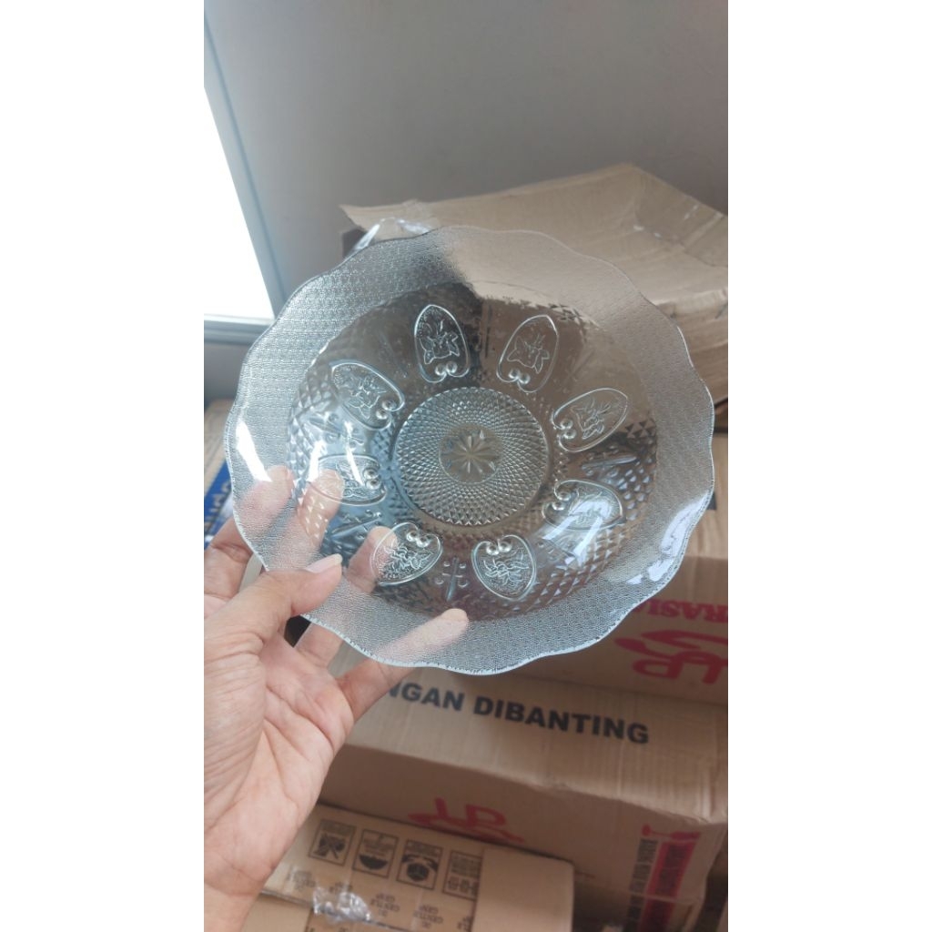 Piring Kaca tebal diameter 22cm 1Lusin