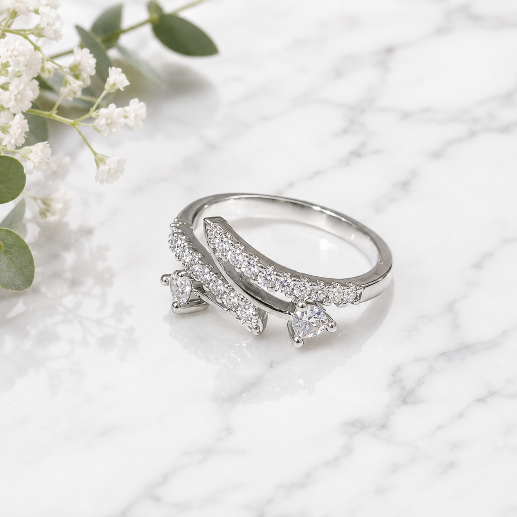 Cincin Wanita Model Perak Permata Cantik Zigzag CPX70 Fashion