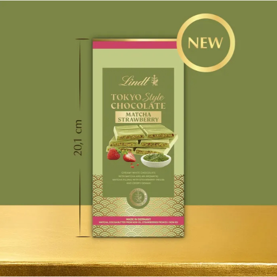 Lindt Chocolate Tokyo Style Premium White Chocolate with Matcha, Strawberries & Crispy Gencorn 145 G