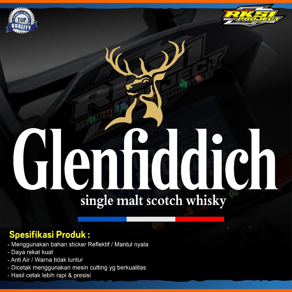 Sticker Cutting Logo Glenfiddich bahan reflektif nyala