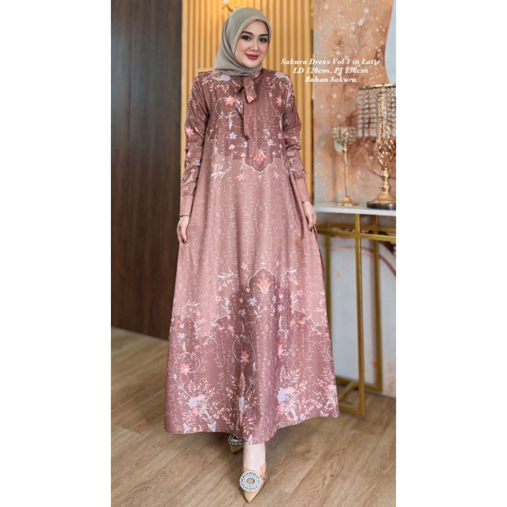 Sakura Dress/Gamis muslim Sakura/Gamis muslim motif bunga mewah elegant
