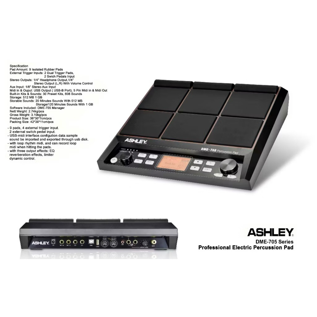 DRUM PAD ASHLEY DME705 DME 705 DME-705 ORIGINAL BERGARANSI RESMI ASHLEY