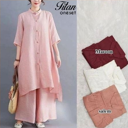 Arafa - Omara Setelan Wanita Set Celana kulot +Tunik terbaru Full Kancing Remaja Muslim Busui Daily 