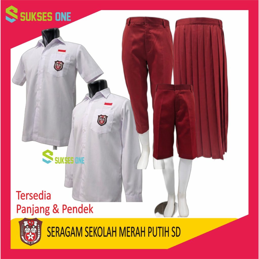 Pakaian Seragam Sekolah Dasar  Anak Laki-laki Perempuan | Setelan Panjang Baju Merah Putih SD | Cela