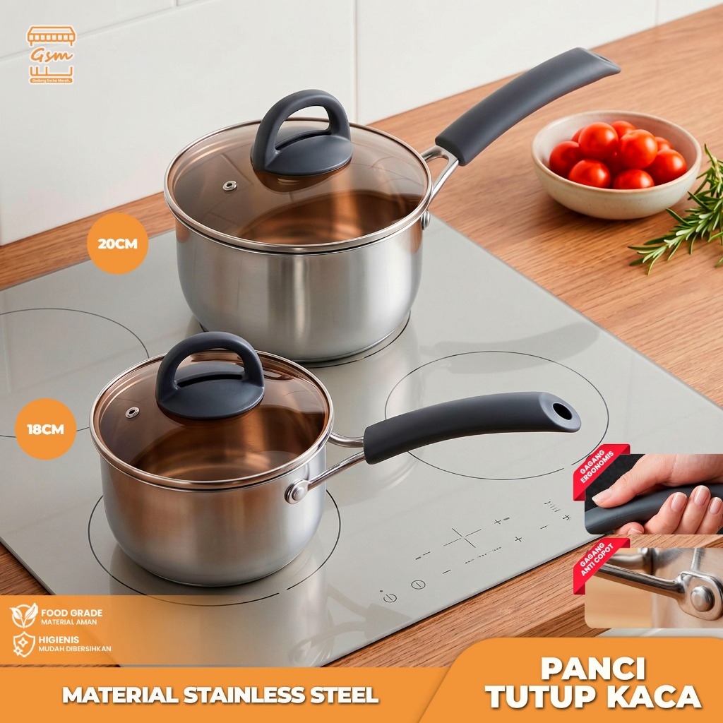GSM Panci Susu / Set Panci stainless tutup kaca Panci Gagang Panci Sayur / Milk pot