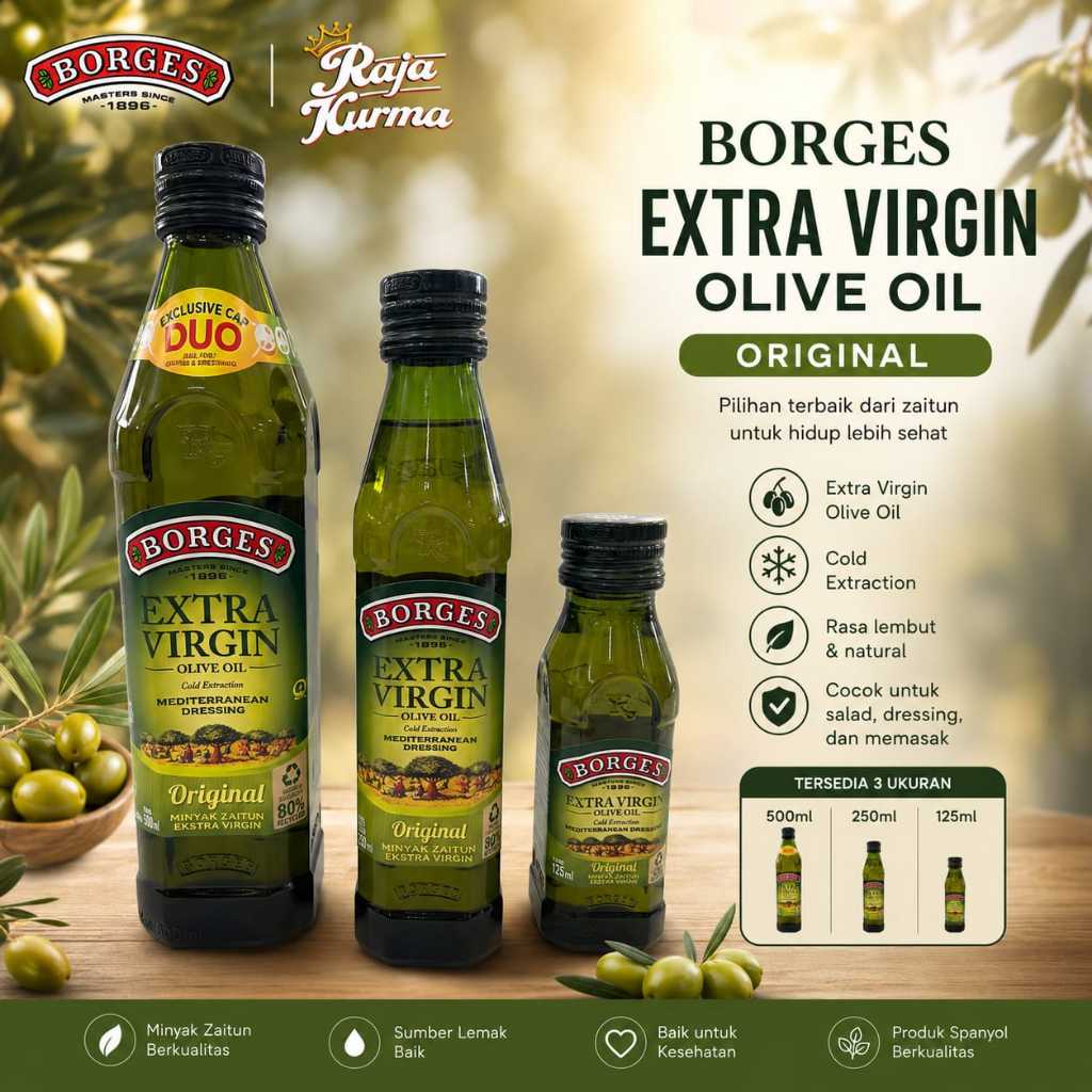 BORGES minyak zaitun olive oil Zaitun Extra Virgin kemasan 500ml 250ml 125ml zaitun borges
