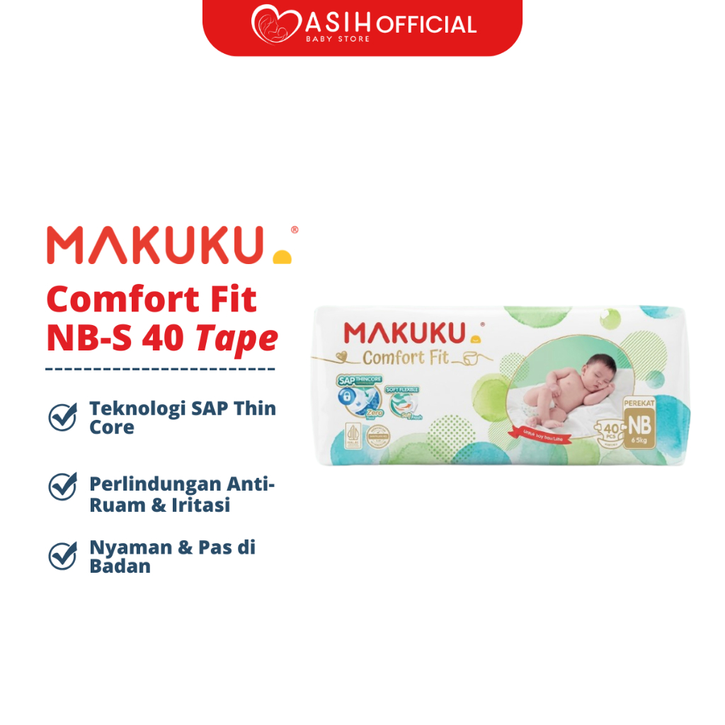 Pampers Makuku Newborn NB40 Comfort Fit Tape Perekat - Popok Bayi Sekali Pakai Baru Lahir