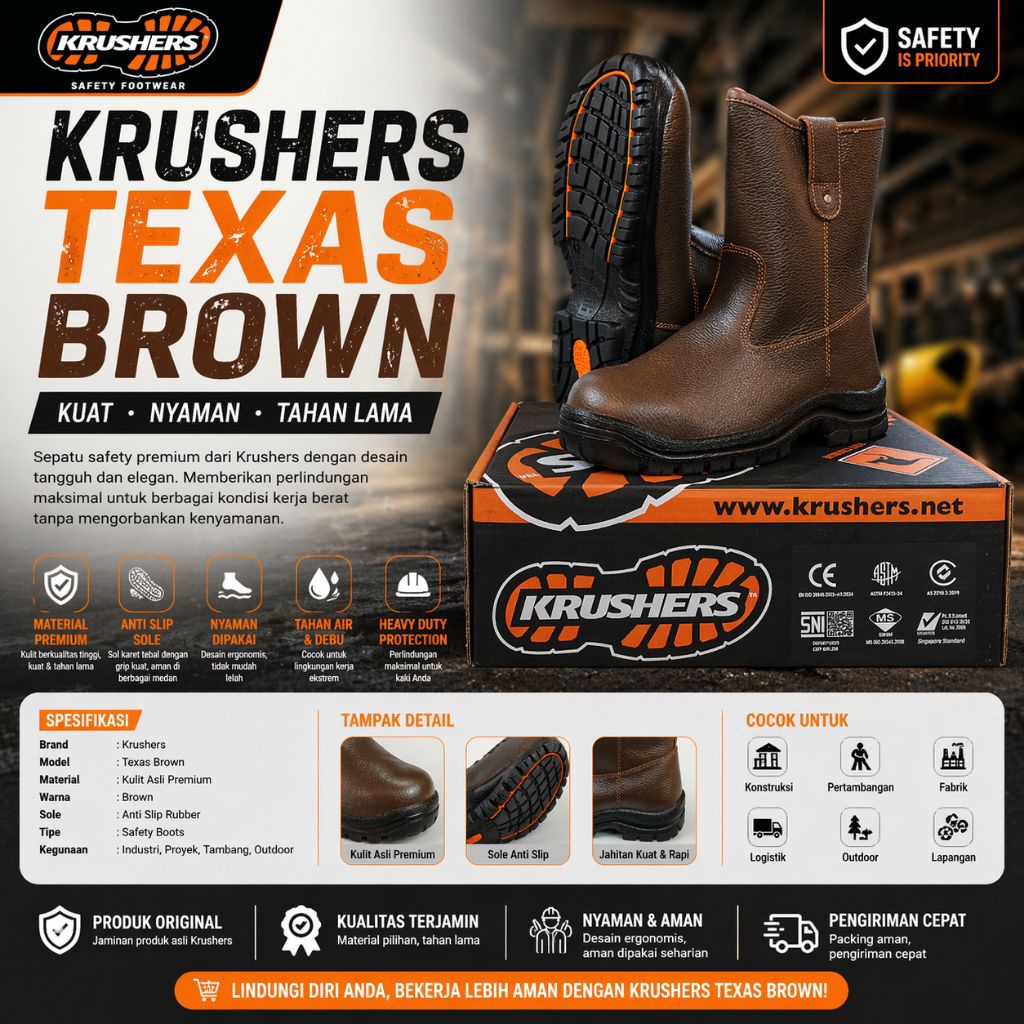Sepatu Safety Krushers Texas Brown Original / Safety Shoes Krushers