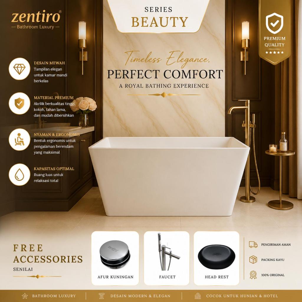 Bathtub Marble/Acrylic Seri BEAUTY 110cm Polos FREE STANDING