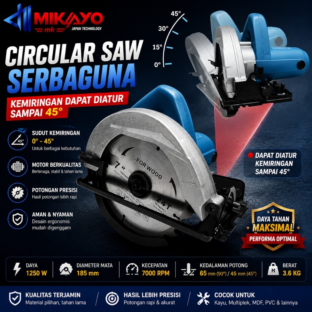 7 inci Gergaji Multifungsi Circular Saw 900W Mesin Potong Kayu Mesin Serkel Kayu Japan Tehnologi