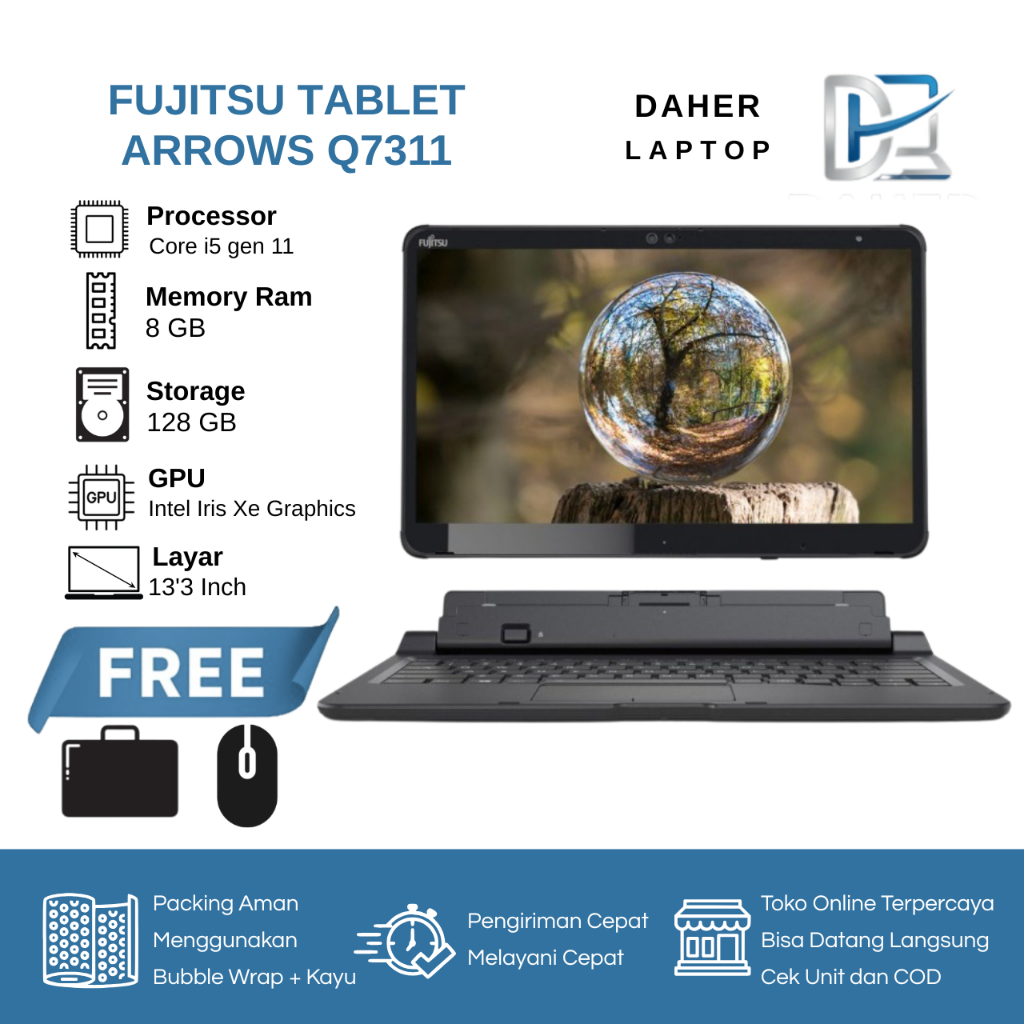 Laptop Tablet Fujitsu Arrows Q7311 Core i5 Gen 11 RAM 8GB SSD 128GB l Bergaransi Berkualitas l Bonus