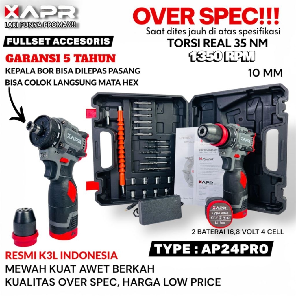 APR AP 24PRO BOR CORDLESS 10MM 2 BATERAI + KOPER