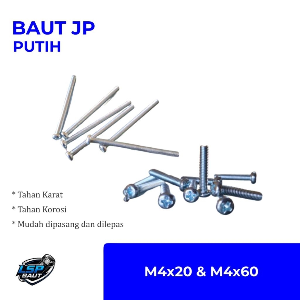 Baut Jp m4x20 m4x60 m5x20 m5x60 / Baut Sekrup jp m4x20 m4x60 m5x20 m5x60 Anti Karat Anti Korosi LSPB
