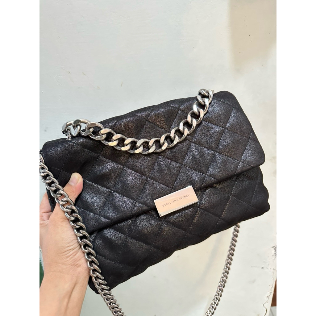 Stella McCartney Black Quilted Shaggy Dear Faux Leather Beckett Shoulder Bag