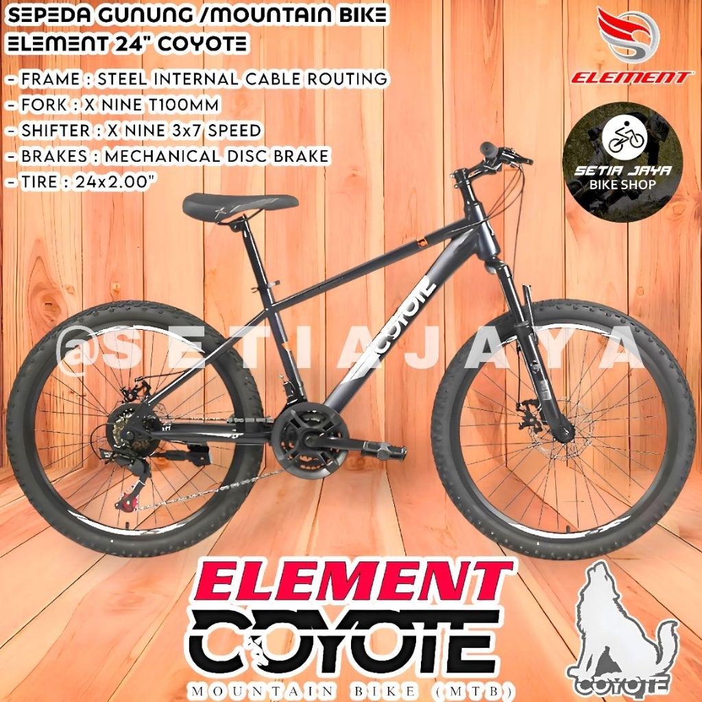 Sepeda Gunung MTB 24" Inch ELEMENT COYOTE, Frame Steel, 3x7 Speed. Rem Cakram, Mountain Bike New