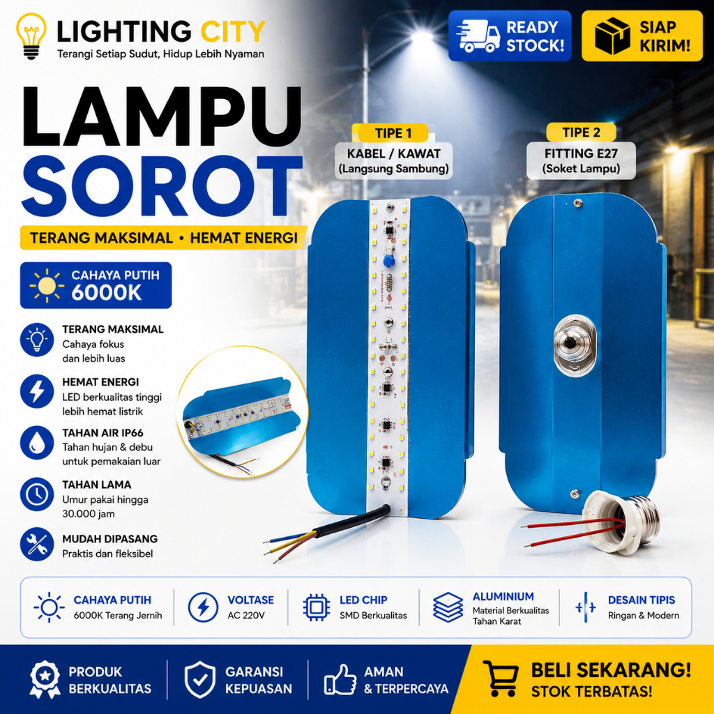 Lampu Jalan 50W PJU LED SUNLAMP FITTING 27 Dan Kabel Lampu Soro 50w Aluminium Penerangan Jalan
