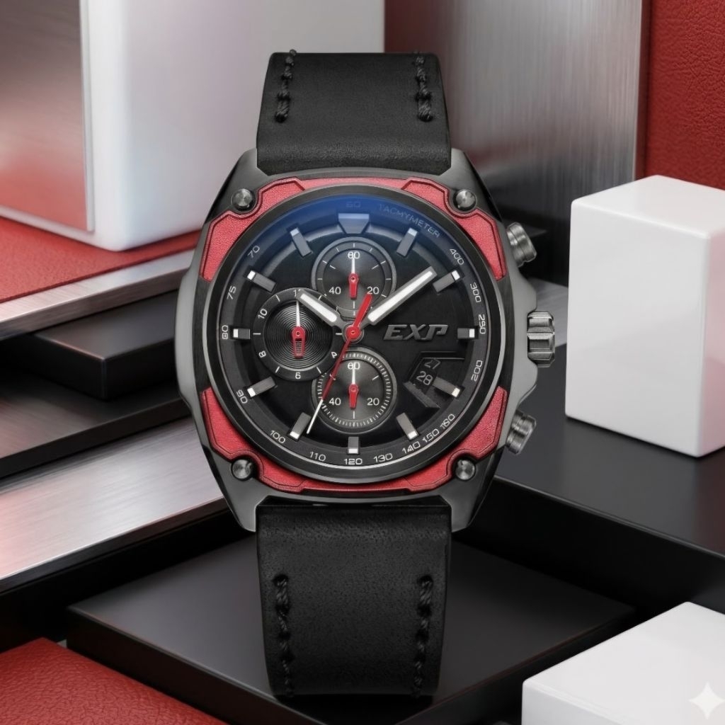 Expedition 6835 chrono tali kulit hitam jam tangan cowok original