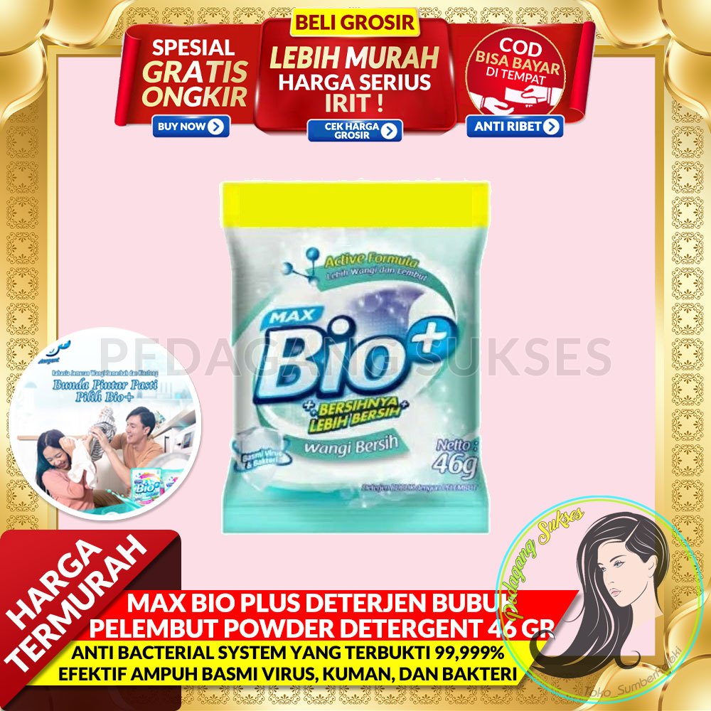 MAX BIO PLUS DETERJEN BUBUK + PELEMBUT POWDER DETERGENT 46 GR sabun cuci baju murah
