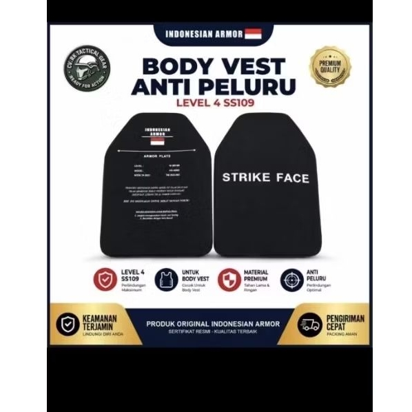 BODY VEST PLAT ANTI PLURU LEVEL IV (4 SS109) | CERAMIC STRIKE BALISTIC PLATE / J-FORCE / AGL