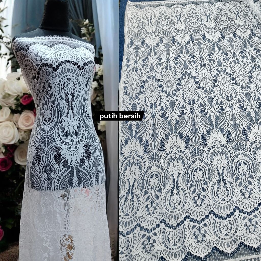 KAIN RENDA BROKAT SEMIPRANCIS KATUN ,GLOWSY PUTIH BERSIH