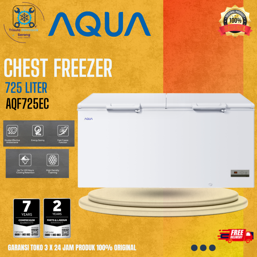 CHEST FREEZER AQUA-AQF725EC / AQF-725-EC DINGIN CEPAT, LOW WATT