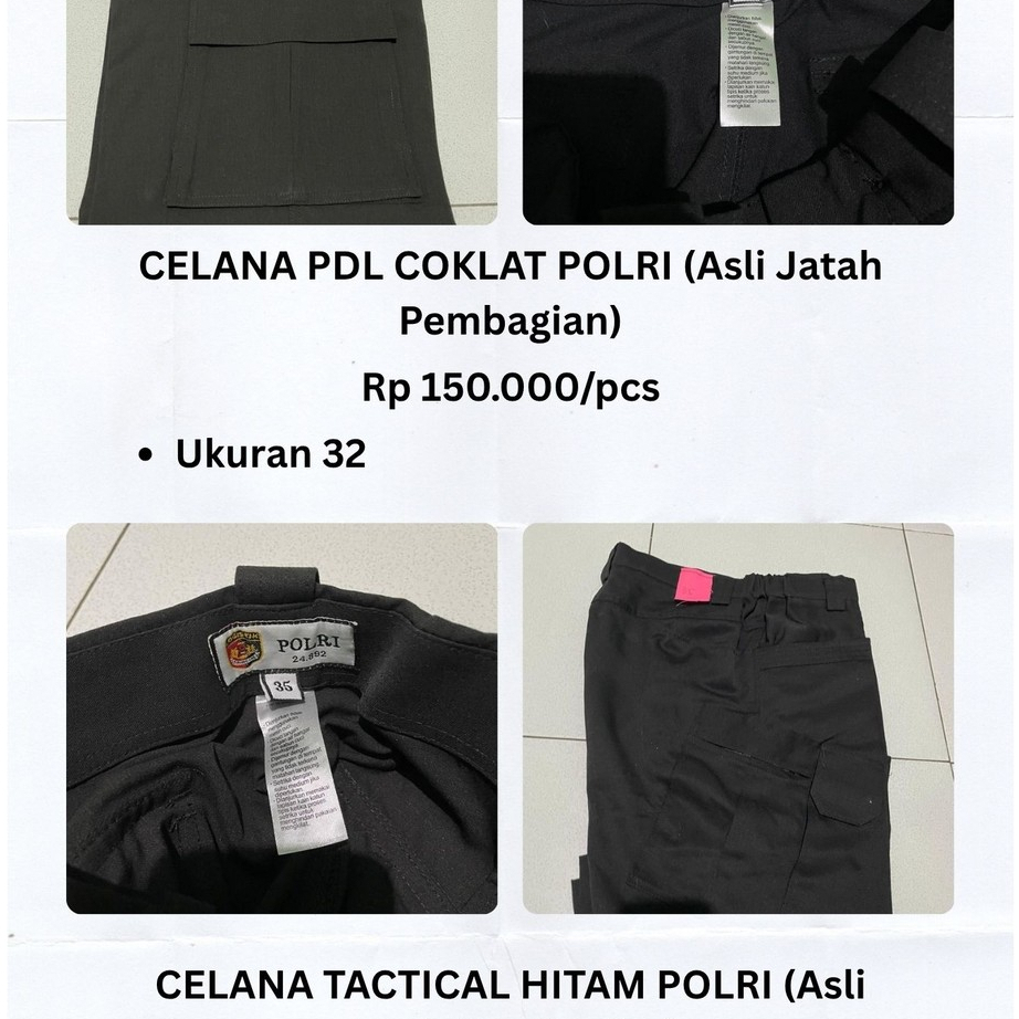 CELANA PDL COKLAT POLRI / CELANA TACTICAL HITAM POLRI (Asli Jatah Pembagian)