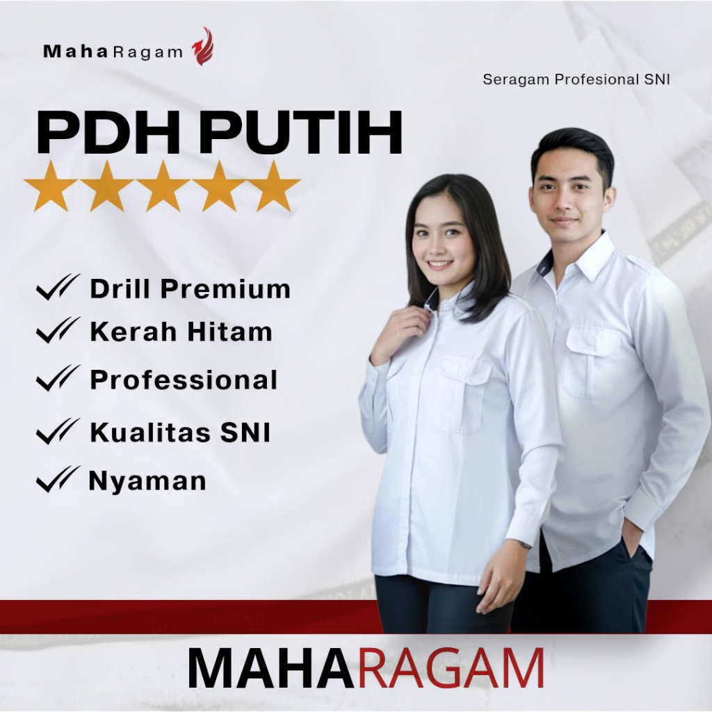 Maharagam - Kemeja PDH Asn Putih Pria Wanita Seragam Pns Asn Bahan Drill Premium