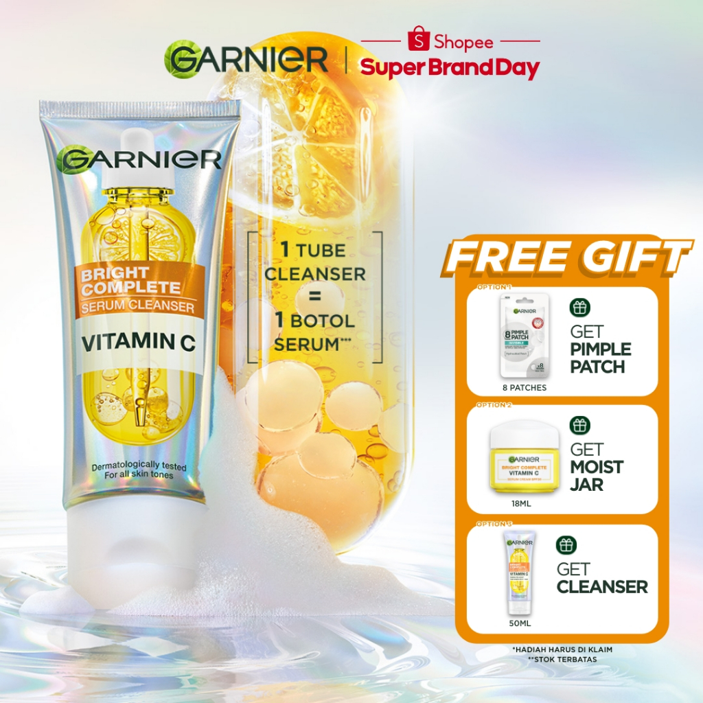 [SUPER BRAND DAY] GARNIER Facial Wash Bright Complete Vitamin C Serum Cleanser 100ml | Skincare Pemb