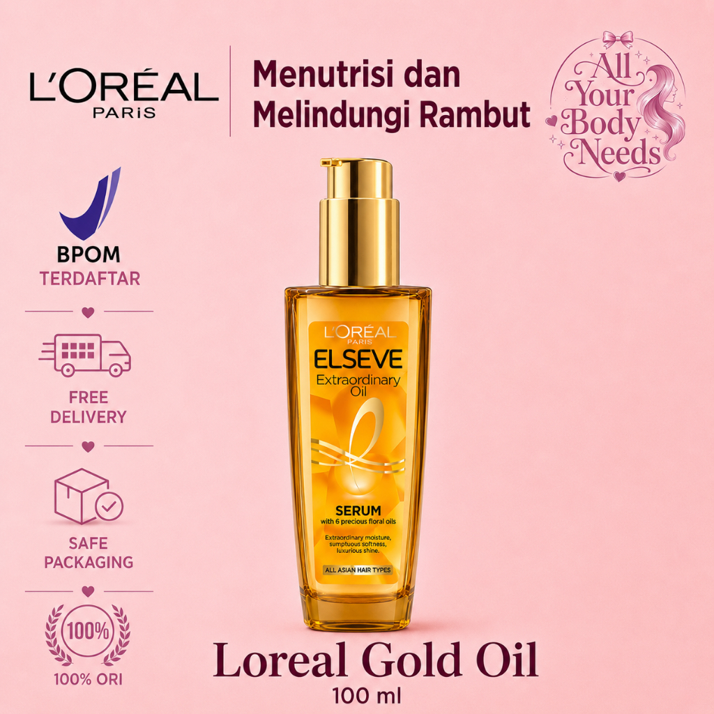 L'Oreal Paris Elseve Extraordinary  Gold - Pink Oil Hair Treatment Serum 100ml Perawatan Rambut Halus Berkilau Mencegah Rambut Bercabang
