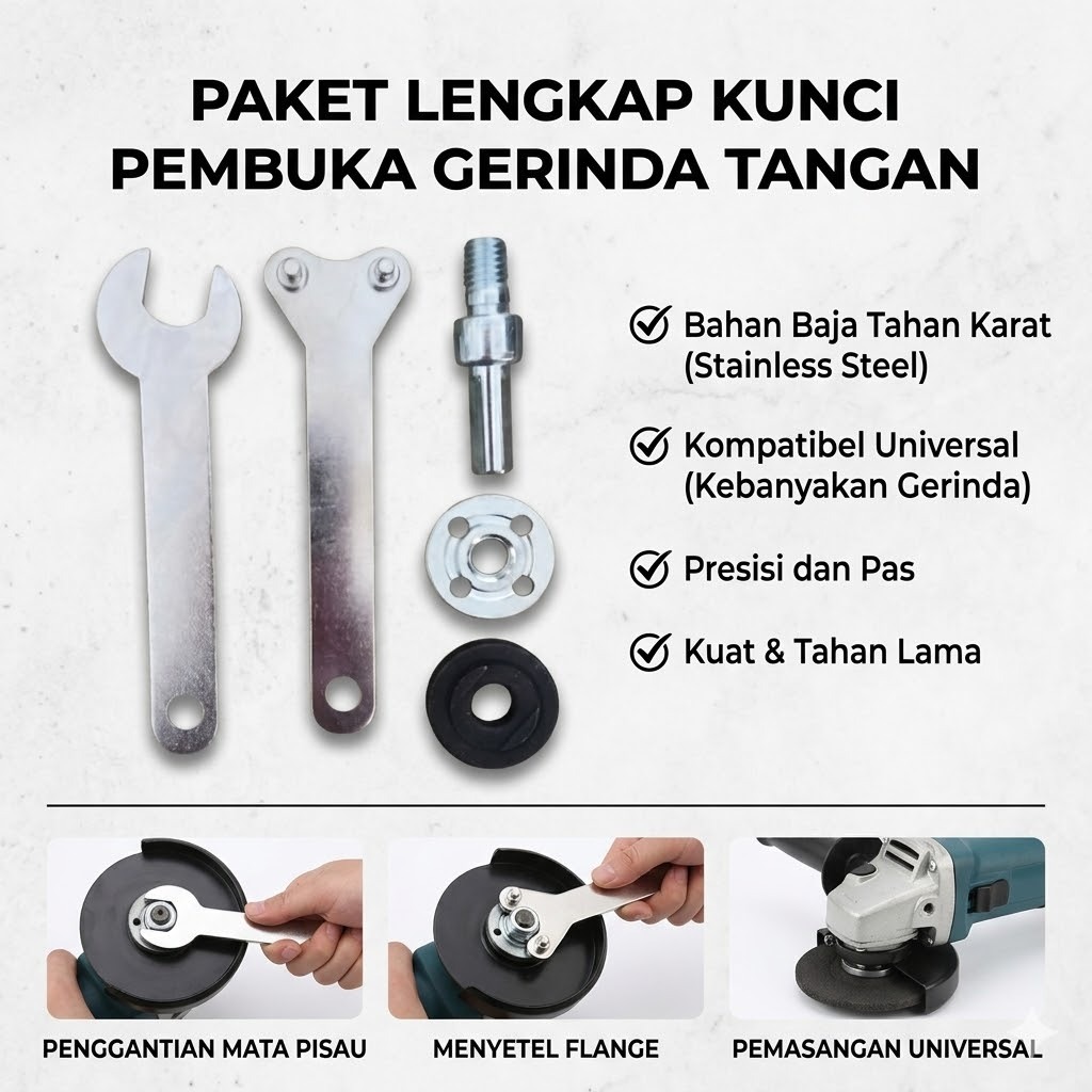 Set Kunci Gerinda Mini + Flange & Adaptor Mata Gerinda / Bor Duduk Multifungsi