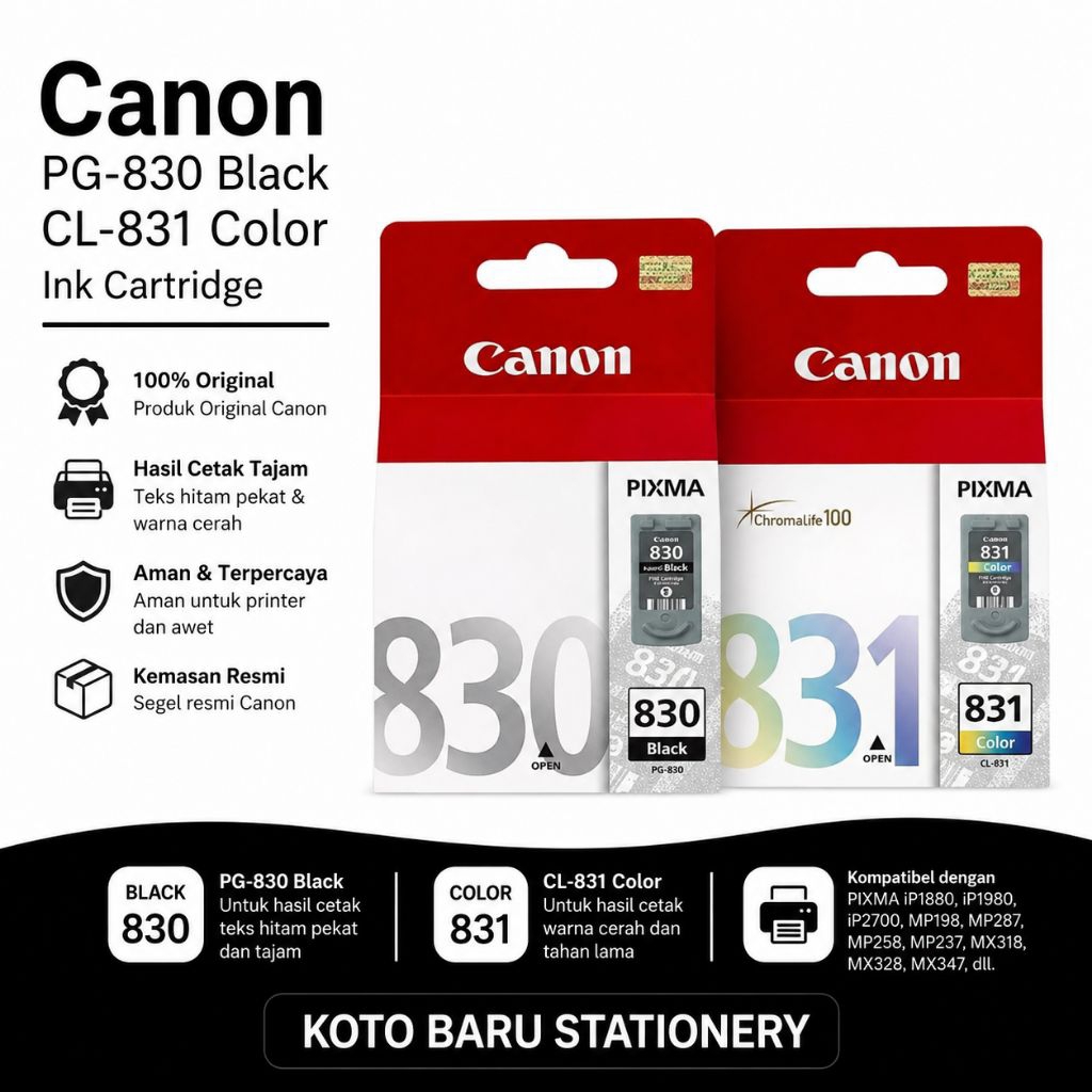 Canon Cartridge  PG 830  black Original + CL  831  Color Original  For IP1880,IP1980