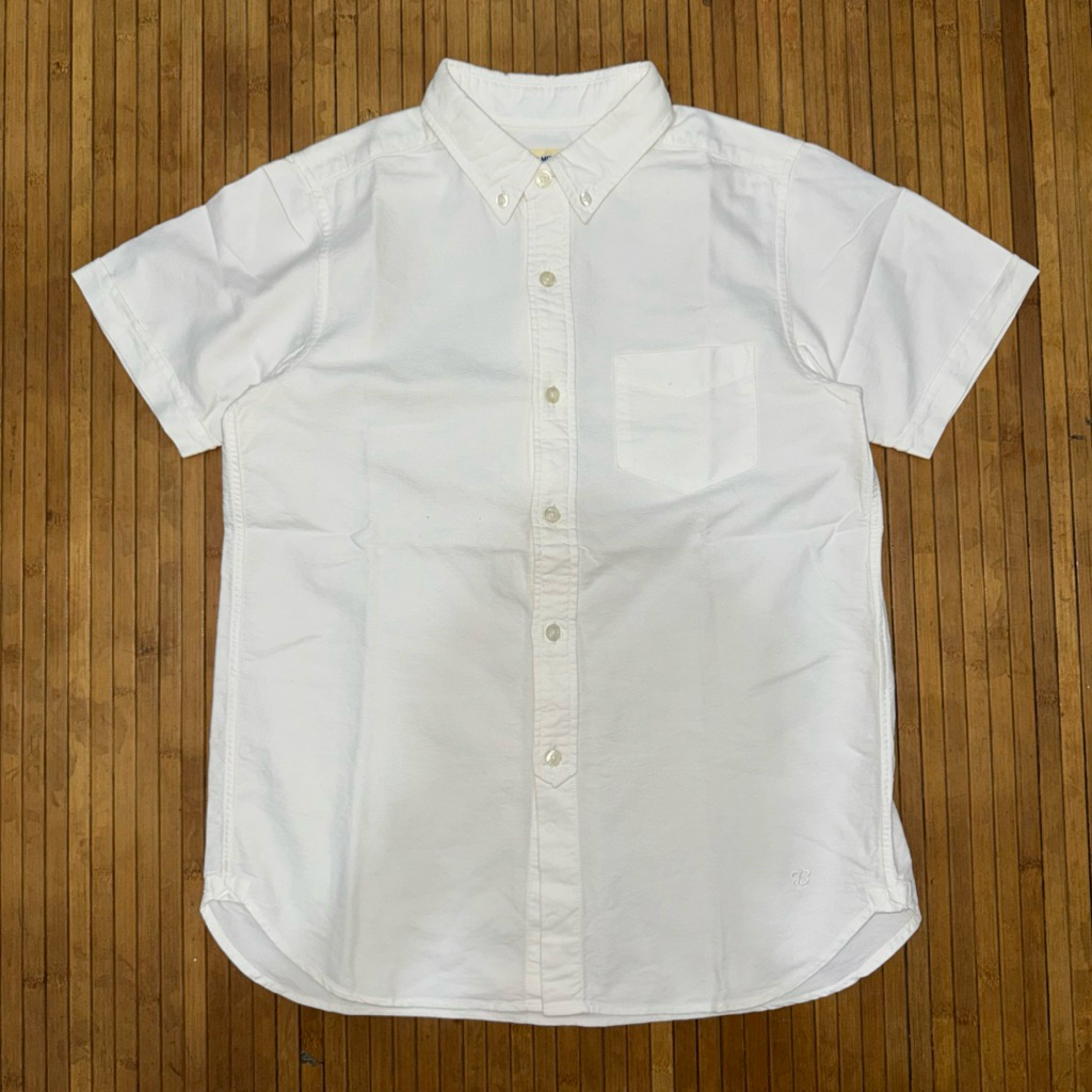 JAPANESE BRAND BEAMS BOY STREETWEAR WHITE BUTTON DOWN SHORT SLEEVE OXFORD SHIRT