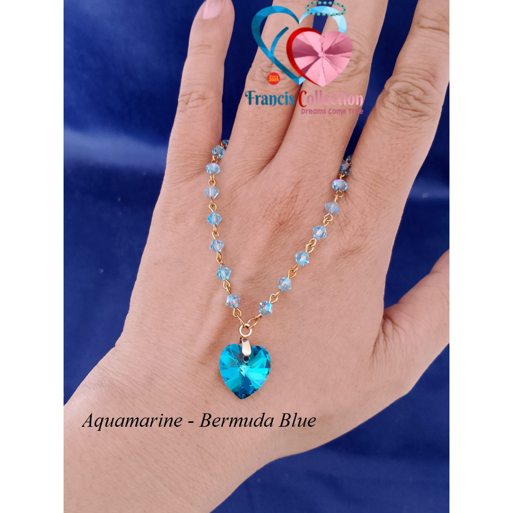 Francis Collection. K AK4g LL14. Kalung Austrian Kristal Swarovski asli. Lapis Emas. Model Bicone 4m