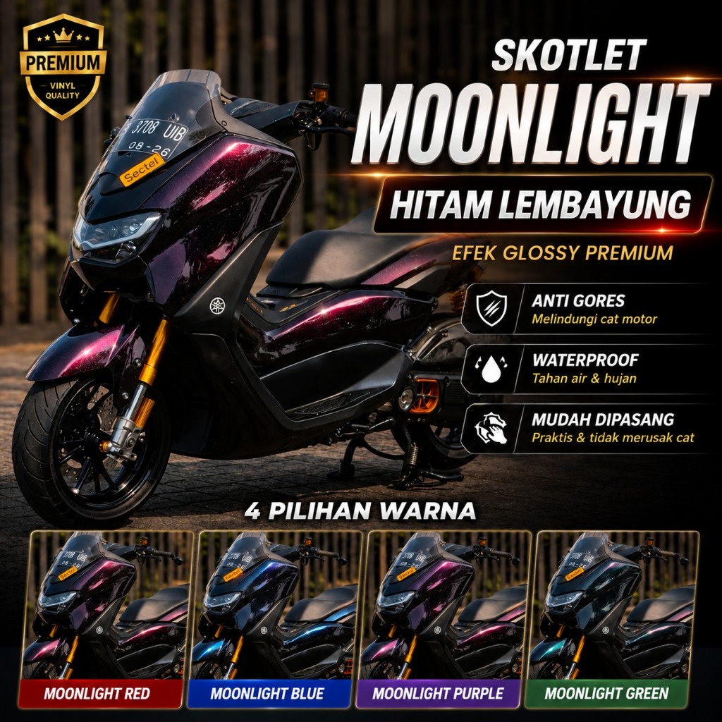 Skotlet Motor Moonlight Bunglon Hitam Lembayung Merah Biru Ungu Hijau Premium