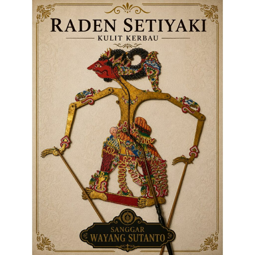 Wayang kulit handmade -Raden Setiyaki, kulit kerbau
