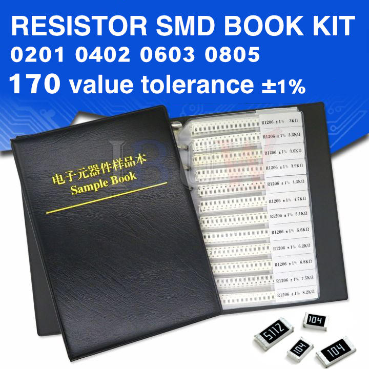 Resistor SMD SMT pack book kit sample 0201 0402 0603 0805 170 values 8500pcs 1%