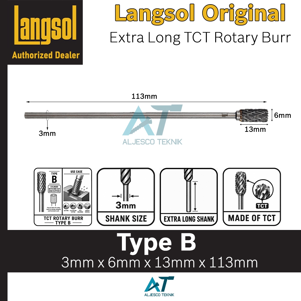 LANGSOL MATA TUNER PANJANG TCT TYPE B SHANK 3MM – EXTRA LONG TCT ROTARY BURR