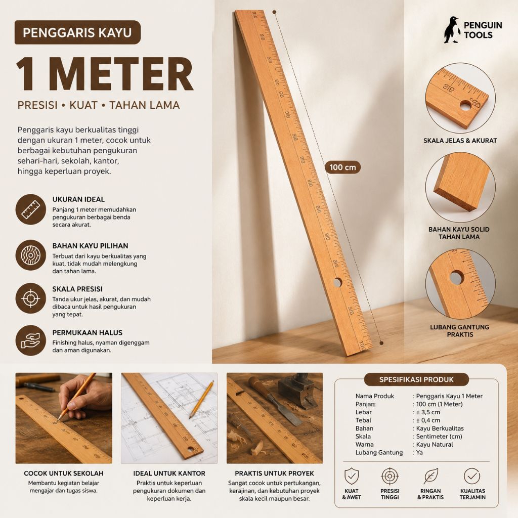 PENGGARIS MISTAR PAPAN TULIS 100 CM KAYU