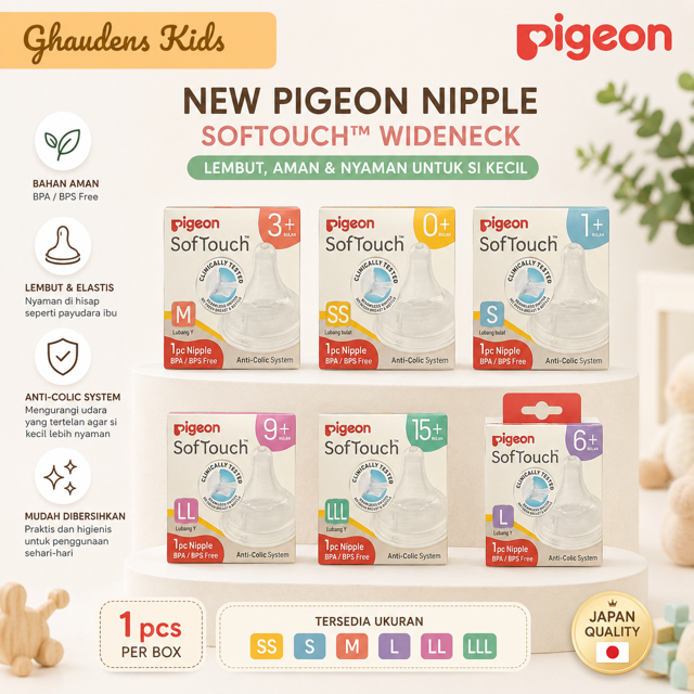 Nipple PIGEON Wideneck SofTouch TM Nipple size SS S M L LL LLL  BOX 1pcs Ori Pigeon