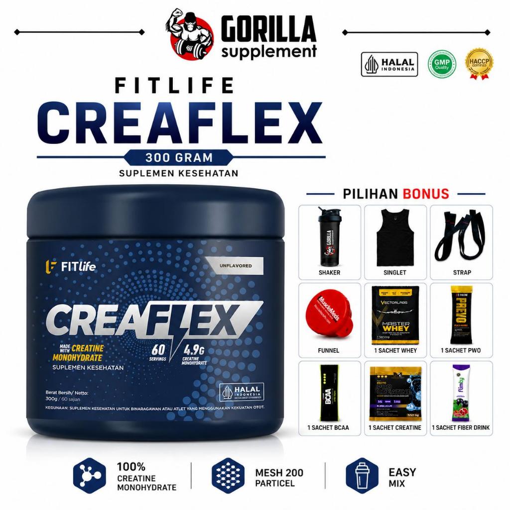 FITLIFE Creaflex 300 Gram Pure Creatine Fitlife Creatine Monohydrate Mesh 200 Pharmaceutical grade B
