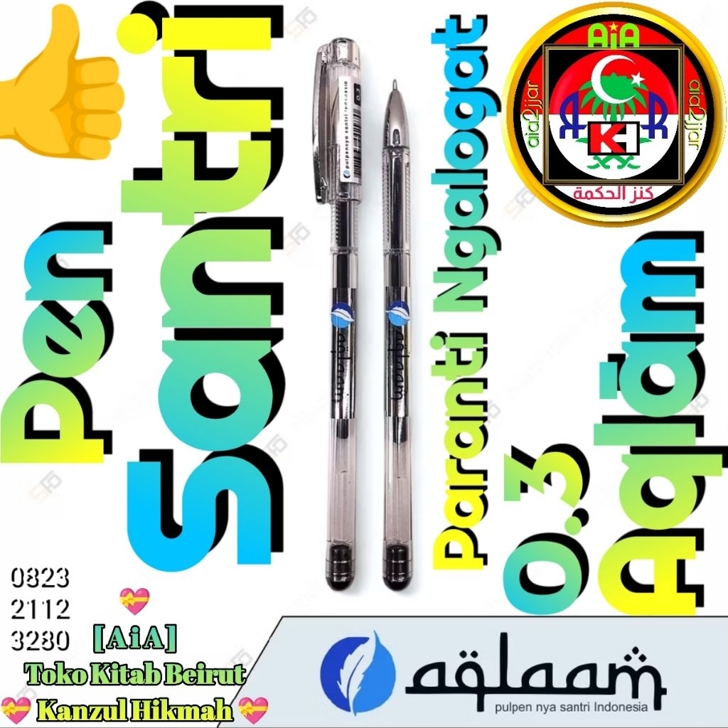 Ai-Kh3paq1 > 1 Pcs Pen Pena Pulpen Aqlaam Aqlam Pulpen Santri Paranti Ngalogat Kitab 0.3 Black Hitam