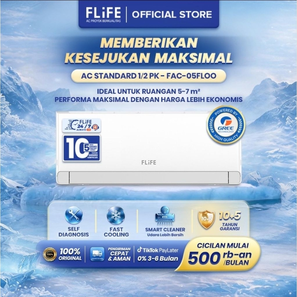 AC SPLIT FLIFE BY GREE 0,75PK TURBO MODE GOLD FIN ANTI KOROSI DEHUMIDIFIER FAC-07FMOO