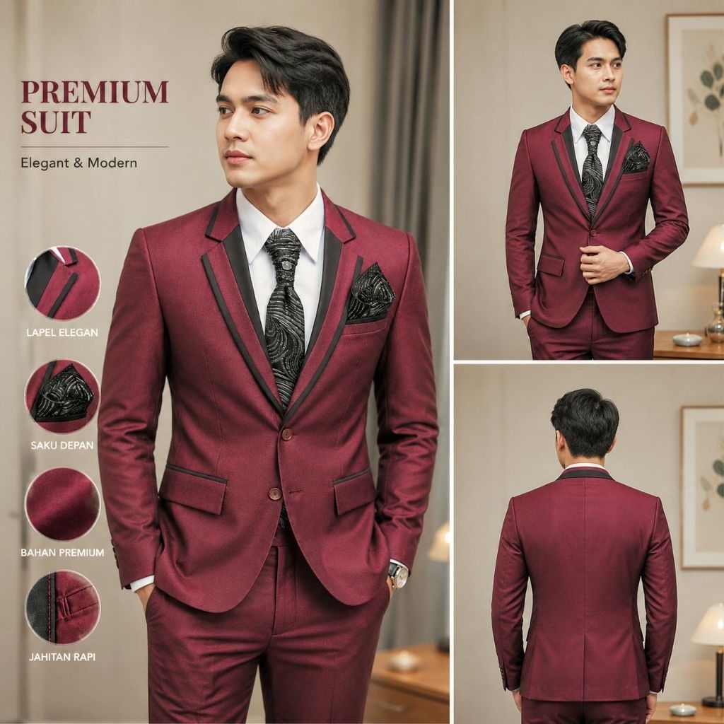Jas Pria Slim Fit Premium Semi Wool | 1 Set Jas Celana Wedding Wisuda Kerja